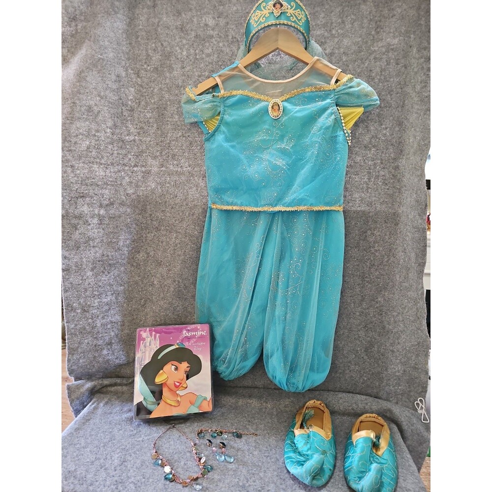 90s Disney Jasmine Children’s Princess Costume Wig, Shoes, Jewelry Large 10/12 - Picture 1 of 14